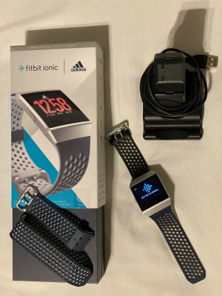 Fitbit Ionic Adidas Edition Smartwatch Rare - Ink Blue/ice Grey/silver Grey