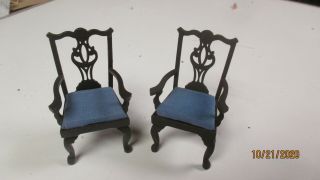 Vintage Wooden Dollhouse Miniature Furniture Set Of Two Chairs