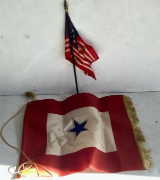 15 Star Flag & Vintage Antique Wwi Or Wwii Blue Star Service Banner Flag 15 " X8 "