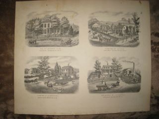 Antique 1874 Canfield Austintown Mahoning County Ohio Lithograph Print Nr