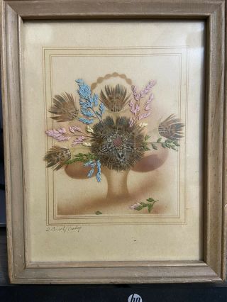 Vintage Feather Flower Prairie Picture By Ida Bisek Prokop Signed