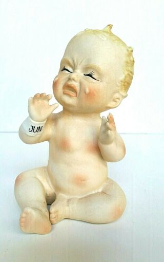 Vtg 1958 T.  J James Bisque Porcelain Crying Piano Baby Figure June Birthday Japan