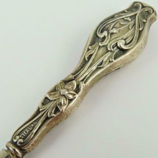 Antique Art Nouveau Floral Pattern Sterling Silver Handle Vanity Button Hook