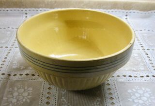 Antique Red Wing Stoneware Saffron Ware 9 3/4 " Bowl With 3 Blue Bands