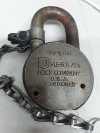 Antique Railroad Train Lock Vintage American Lock Company Hardened Padlock,  Chain