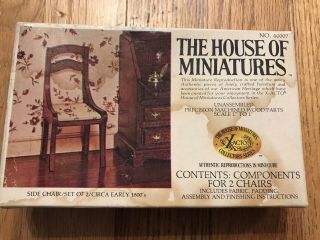 House Of Miniatures Furniture Kit 2 Side Chairs Vintage 1980 W Blue Cover 40007