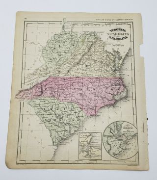 Virginia N Carolina S Carolina Hand Colored Map Mcnally 