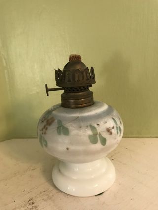 Vintage Hand Painted Milk Glass 6 " Oil Lamp Base