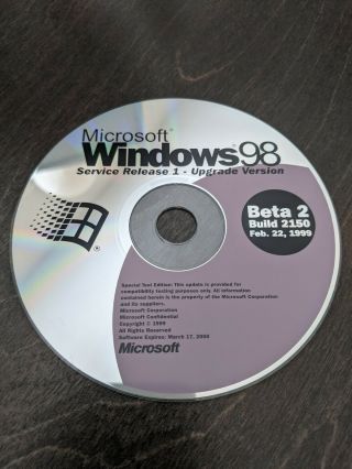 Ultra Rare: Microsoft Windows 98 Se (sr 1) Beta 2 Build 2150 Upgrade Version