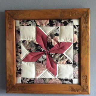 Vintage Boho Quilt Patchwork Wall Art With Hand Carved Wood Frame 10in X10inx1in