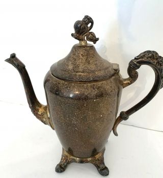 Vintage Silverplate Tea Pot 10 " H Hinged Lid Floral Design