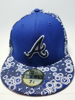 Atlanta Braves Rare Fitted Hat/cap By Era 59fifty Circles Design Sz 7 1/8
