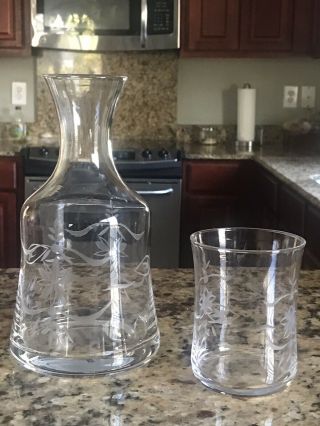 Southern Living At Home " English Garden " Etched Bedside Water Carafe And Glass
