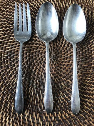 Vintage Gorham Invitation Silver Plated Serving Spoons & Fork Utensils