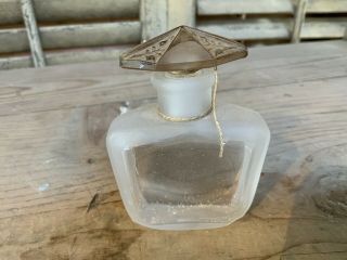 Antique Vintage Art Deco Clear & Frosted Glass Perfume Bottle With Stopper