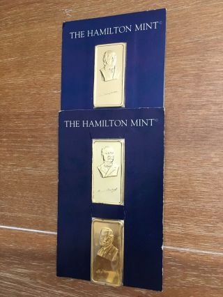 Hamilton 1oz.  999 Fine Silver 24k Gold Plated Ingots 3 Presidents Rare Item