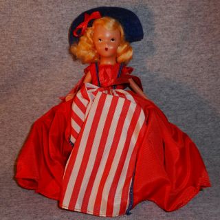 Vintage 6.  5 " Patriotic July Girl Bisque Nancy Ann Storybook Doll 193