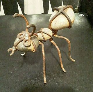 Vintage Wire & Stone Ant Sculpture Figurine Folk Art Hobo Bug Paperweight Metal