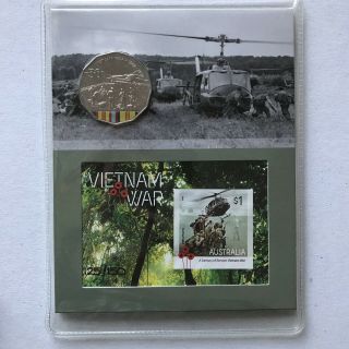 2016 50c Vietnam War Stamp And Coloured Coin Set Rare Only 150