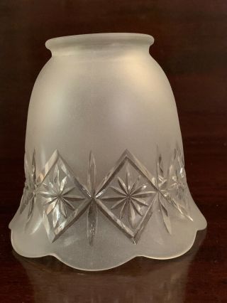 Antique Vintage Frosted Cut Glass Lamp Shade 2 - 1/4 " Fitter Scalloped Edge