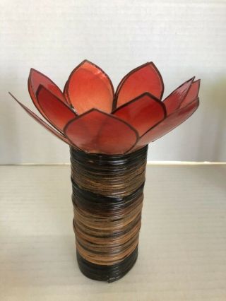Red Yellow Green Lotus Flower Capiz Shell Tea Light Candle Holders Hand - Crafted 2