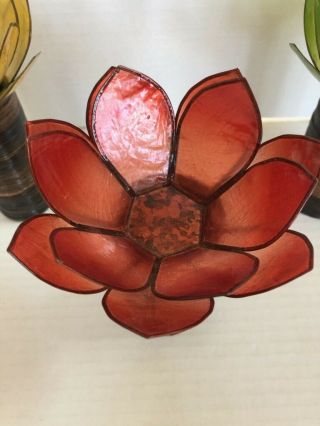 Red Yellow Green Lotus Flower Capiz Shell Tea Light Candle Holders Hand - Crafted 3