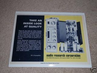 Audio Research Sp - 3 Preamp Ad,  Cover Off Tubes,  Rare 1975