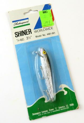 Vintage Shakespeare Shiner,  3 1/2 " Silver Minnow Crankbait Fishing Lure,  Nos
