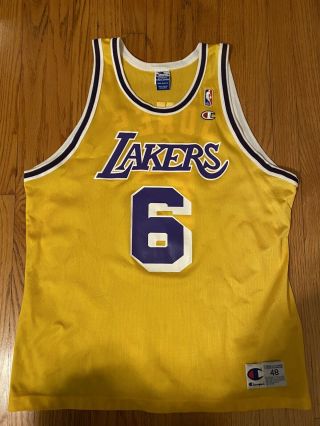Vintage Champion Los Angeles Eddie Jones 6 Lakers Authentic Jersey 90s Rare 48