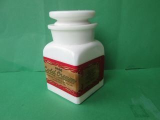 Antique Labeled Milkglass Jar 4.  5intall With Stopper Rose Cold Cream - Phila Pa.