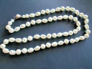 Vintage 38 " Long Faux Pearl Bead Necklace Large Irregular Shape Beads