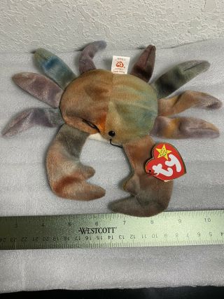 Ty Beanie Baby Christmas Holiday Stuffer Claude The Tie - Dyed Crab Rare Lowercase