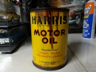 Vintage - 1932 Harris 1 Qt.  Tin Motor Oil Can - Empty / Rare