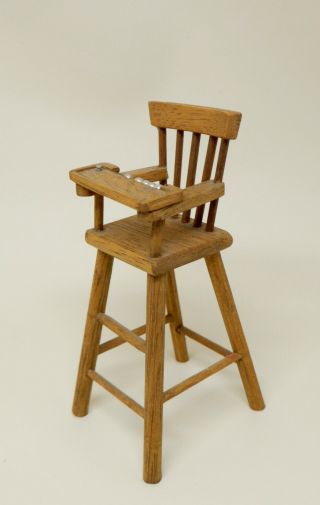 Vintage Wooden High Chair Artisan Dollhouse Miniature 1:12
