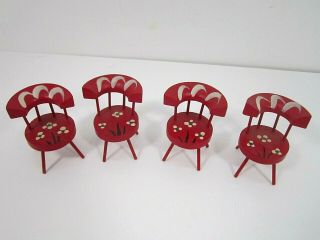 Vintage Wooden Doll House Chairs Set Of 4 Hand Painted Red Furniture
