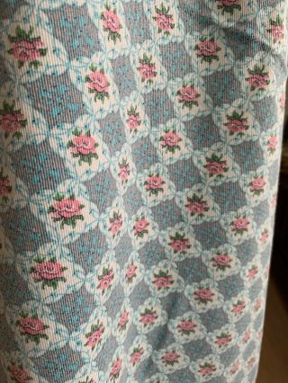 2 Yds Vtg 50s Barkcloth Era Floral Cotton Fabric Turquoise Gray Pink Roses