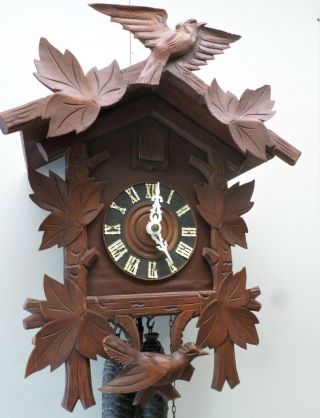 OLD LARGE ANTIQUE GERMAN BLACK FOREST NESTING QUAIL RARE CARVED CUCKOO CLOCK 2