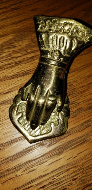 Antique Victorian Ladies Brass Hand Glove Note Paper Clip/towel Holder/desk/wall