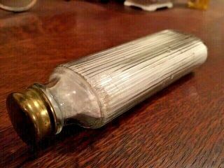 Unusual Antique Glass Bottle Talc Victorian Brass Top Travel Case Men