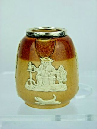 A Rare Doulton Lambeth Silver Rimmed Miniature Stoneware Cream Jug - 5.  5cm Tall 3