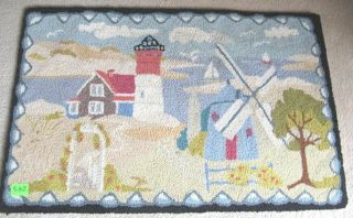 Rare Claire Murray " By The Sea " Sankaty Lighthouse & Windmill Hooked Wool Rug