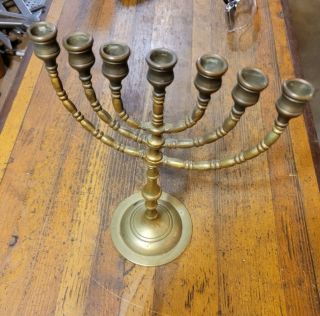 Vintage Heavy Brass Jewish Menorah Rare Oil Of Moses Hanukkah Shammash ☆isra`el