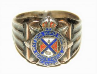 Rare Ww1 Ww2 Canadian Sterling Silver Regimental Ring West Nova Scotia Regiment