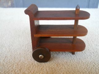 Vintage Strombecker Playthings Tea Serving Cart Walnut Wood Miniature Dollhouse