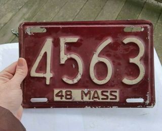 Rare Vintage Antique Red 1948 Mass Massachusetts License Plate Auto Tag Early Nr