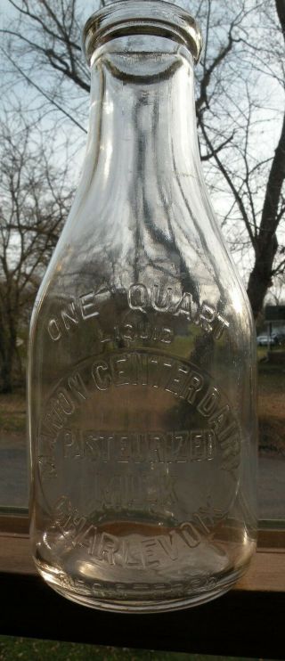 Rare Round Quart Milk Bottle Marion Center Dairy Charlevoix Michigan
