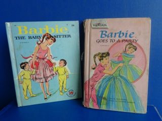 2 Vintage Barbie Books - " The Babysitter " & " Barbie Goes To A Party " 1964