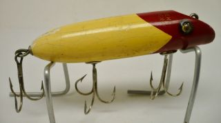 Vintage Fishing Lure,  South Bend Bass - Oreno,  White Red Head,  Wooden Plug