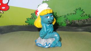 Smurfs Mermaid Smurfette Silver Blue Fish Tail Smurf Rare Vintage Figure