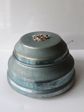 Antique Musical Pale Blue Metal Puff Box,  Plays Somewhere My Love